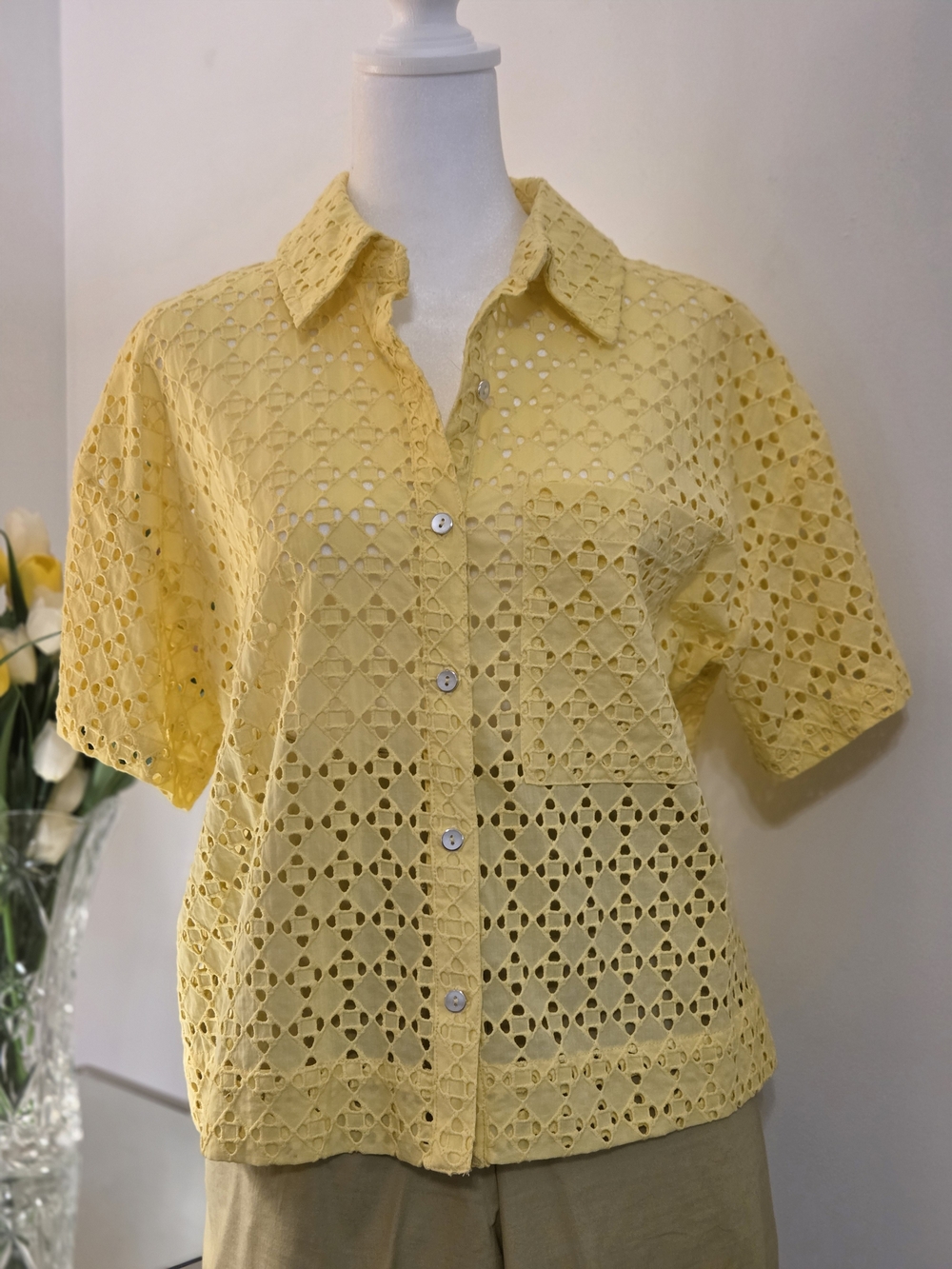 Marled Yellow Eyelet Button-Down Shirt